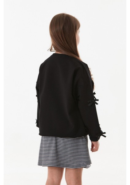 Kolu Fiyonk Detaylı Bisiklet Yaka Kız Çocuk Sweatshirt
