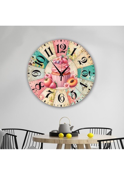 Renkli Retro Mutfak Duvar Saati 35x35cm, Şık ve Fonksiyonel Tasarım