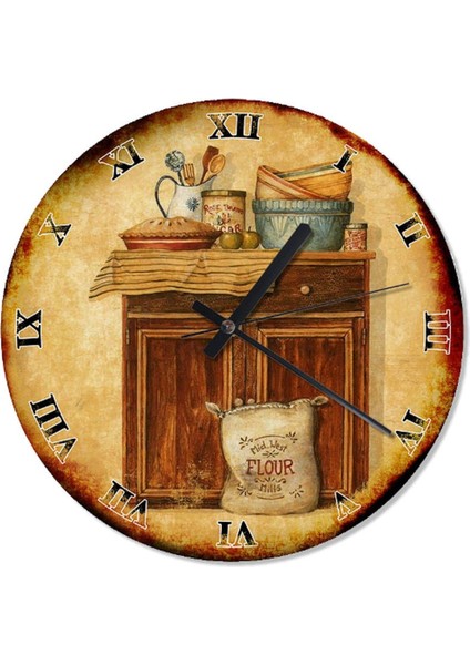 30 Cm Çap Retro Mutfak Duvar Saati, Beyaz, Şık ve Zarif Tasarım