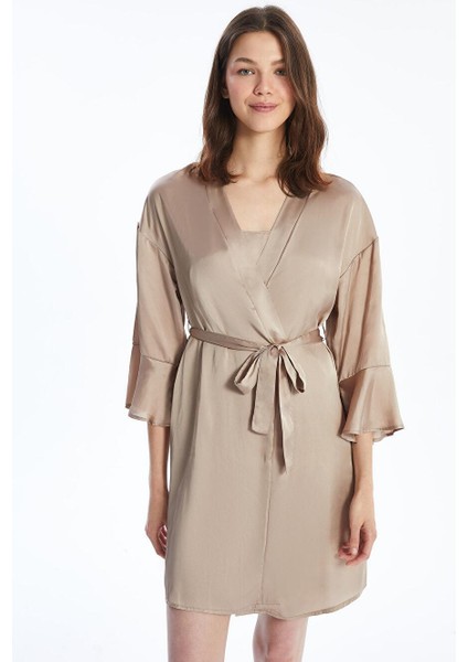 Şal Yaka Düz Uzun Kollu Saten Kadın Sabahlık