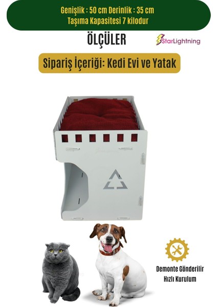 Beyaz Ahşap Kedi Yatağı 50x35 cm Parlak Küp Model Doğal ve Şık Tasarım fiyatları