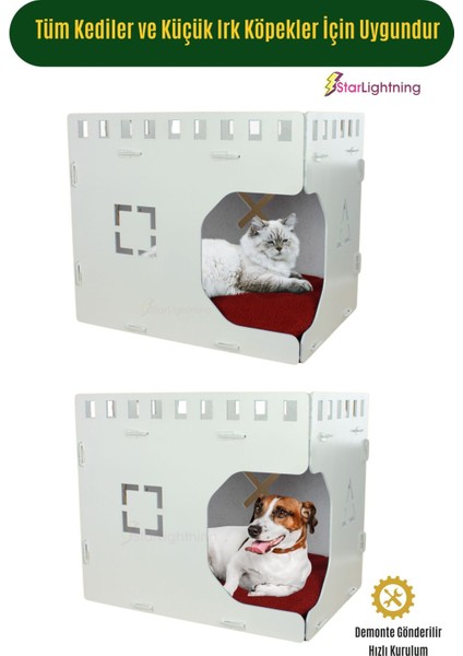 Beyaz Ahşap Kedi Yatağı 50x35 cm Parlak Küp Model Doğal ve Şık Tasarım indirimleri