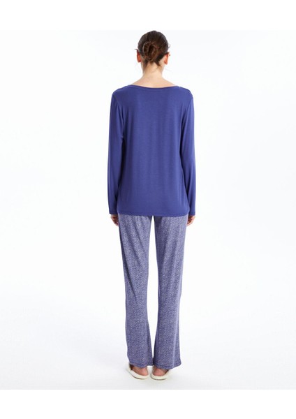 V Yaka Baskılı Uzun Kollu Kadın Pijama Takımı fırsatları