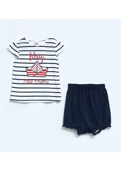 Bisiklet Yaka Kısa Kollu Baskılı Kız Bebek Pijama Takım