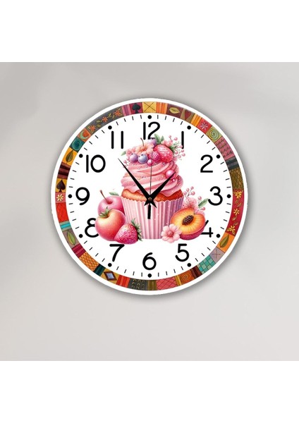 Renkli Yuvarlak Tasarım Duvar Saati 35x35 cm, Retro Mutfak Dekoru