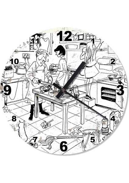 30 cm siyah beyaz yuvarlak mutfak duvar saati, şık ve kullanışlı tasarım