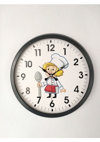 40x40 cm Siyah Metal Aşçı Mutfak Duvar Saati, Modern Bej Tasarım fiyatları