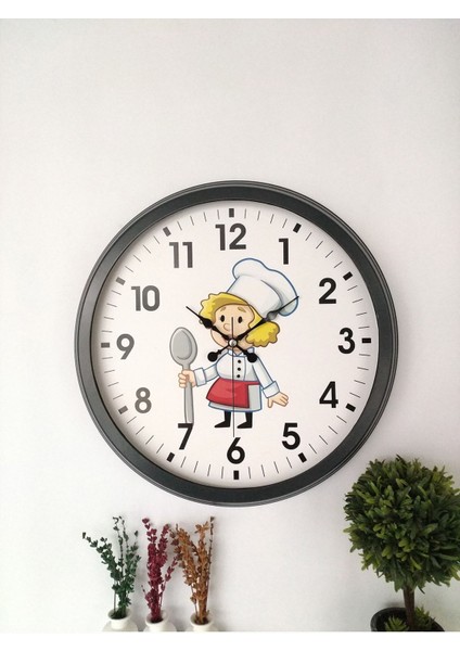 40x40 cm Siyah Metal Aşçı Mutfak Duvar Saati, Modern Bej Tasarım modelleri