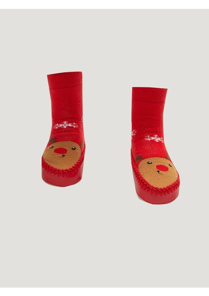 Yılbaşı Temalı Erkek Bebek Ev Çorabı