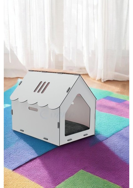 Büyük Ahşap Kedi Evi, Beyaz, Şık ve Rahat Tasarım, TR Menşei