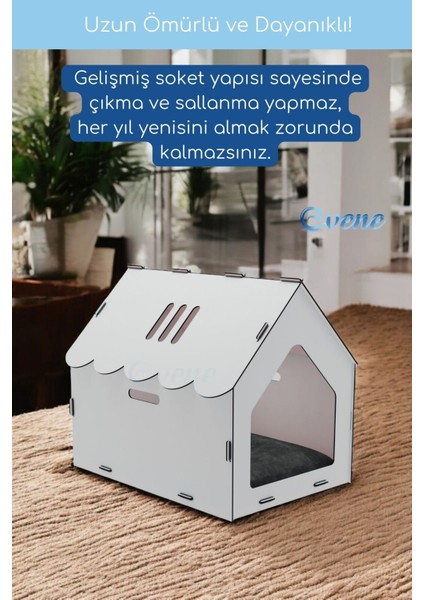 Büyük Ahşap Kedi Evi, Beyaz, Şık ve Rahat Tasarım, TR Menşei indirimleri