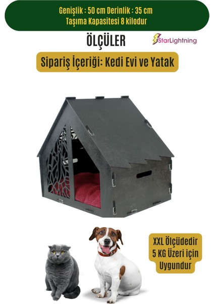 Ahşap Büyük Kedi Yatağı Premium Kalite Siyah Kedi Evi 50x35 cm Parlak Boyalı Seperatör Model fiyatları