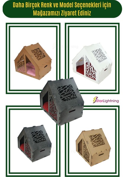 Ahşap Büyük Kedi Yatağı Premium Kalite Siyah Kedi Evi 50x35 cm Parlak Boyalı Seperatör Model fırsatları