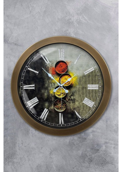 36 Cm Eskitme Metal Mutfak Duvar Saati, Geometrik Stil, Metalik Renk