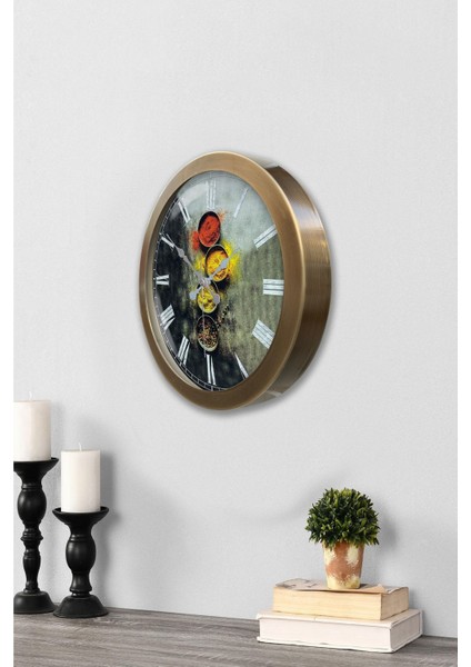 36 Cm Eskitme Metal Mutfak Duvar Saati, Geometrik Stil, Metalik Renk modelleri