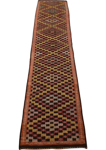 El Dokuma Yün Yolluk Cecim Yörük Kilimi 0109 - Vintage - Çok Renkli