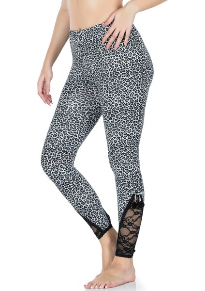 - Dantel Paça Leopar Kadın Tayt 436