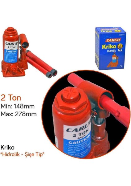 2 Ton Hidrolik Şişe Kriko, CE Belgelı, Dayanıklı ve Güçlü Destek