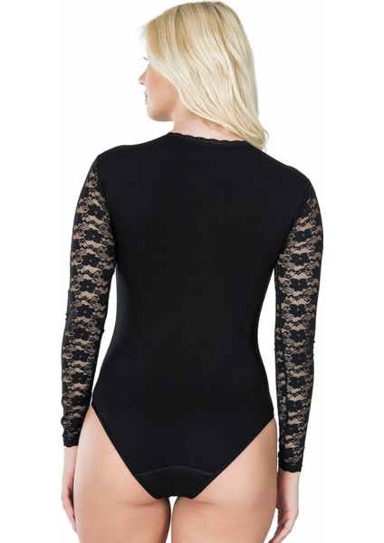 - Uzun Kol Dantelli Kadın Body 342