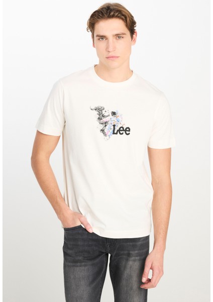 %100 Pamuk Regular Fit Normal Kesim Bisiklet Yaka Kırık Beyaz Tişört