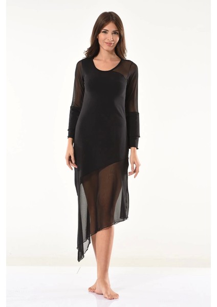 - Transparan Detaylı Uzun Elbise 958