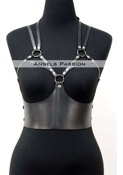 Modlive Göğüs Detaylı Deri Harness Büstiyer, Şık Deri Korse - APFT872