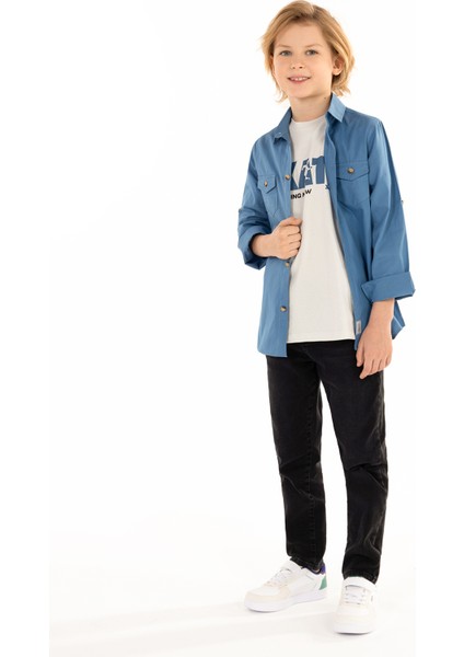 Erkek Çocuk Tişörtlü Gömlek 6-9 Yaş Indigo