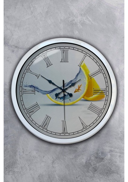 Beyaz Metal Mutfak Duvar Saati, Geometrik Tasarım, 40 cm