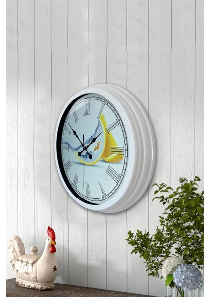 Beyaz Metal Mutfak Duvar Saati, Geometrik Tasarım, 40 cm modelleri