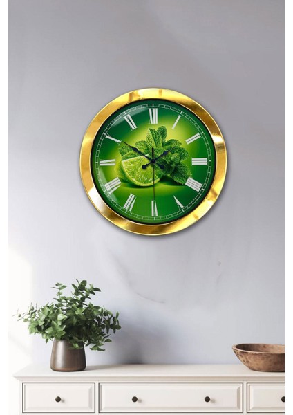 36 cm altın metal limon temalı şık mutfak duvar saati, modern ve zarif tasarım fiyatları