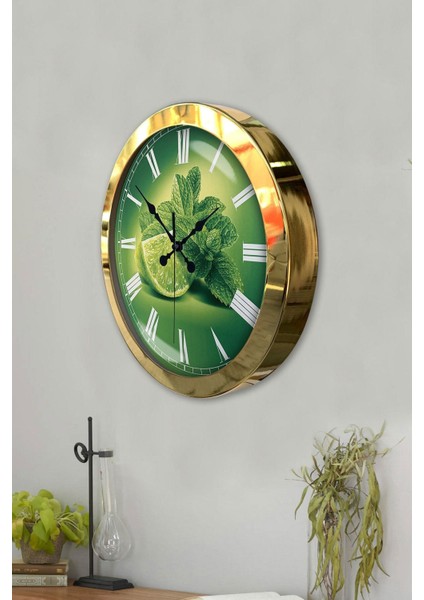 36 cm altın metal limon temalı şık mutfak duvar saati, modern ve zarif tasarım modelleri