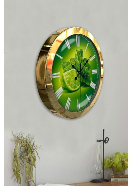 36 cm altın metal limon temalı şık mutfak duvar saati, modern ve zarif tasarım fırsatları