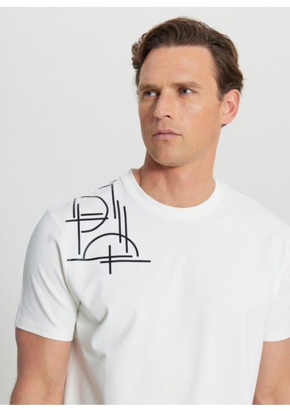 Bisiklet Yaka Baskılı Ekru Erkek T-Shirt ACE091252401_EKR fırsatları