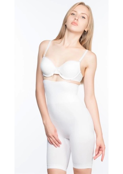 Modlive Beyaz Emay 2074 Yüksek Bel Desenli Double Uzun Paça Korse modelleri