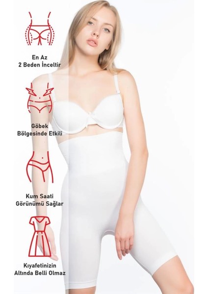 Modlive Beyaz Emay 2074 Yüksek Bel Desenli Double Uzun Paça Korse fırsatları