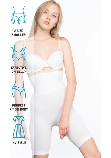 Modlive Beyaz Emay 2074 Yüksek Bel Desenli Double Uzun Paça Korse indirimleri