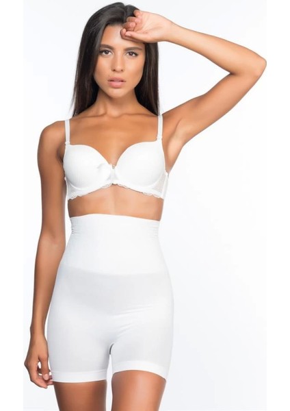 Modlive Beyaz Emay 2075 Yüksek Bel Desenli Double Kısa Paça Korse modelleri