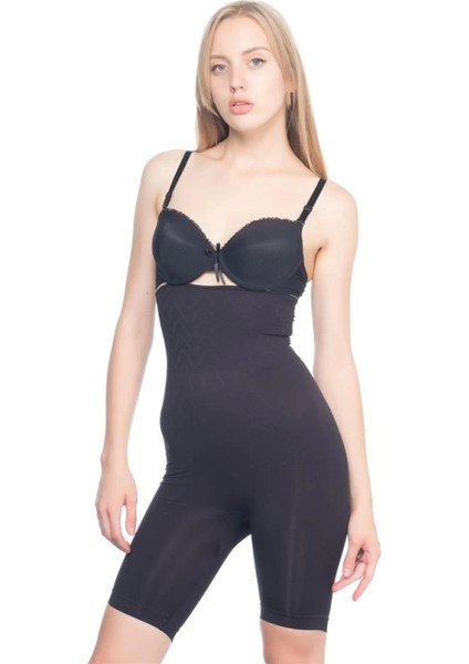 Modlive Siyah Emay 2074 Yüksek Bel Desenli Double Uzun Paça Korse