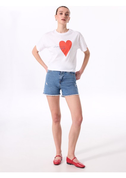 Bisiklet Yaka Baskılı Beyaz Kadın T-Shirt F5SL-TST0424 fiyatları