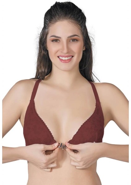Modlive Bordo Emay 187 B Önden Açılır Balenli Sporcu Sütyen
