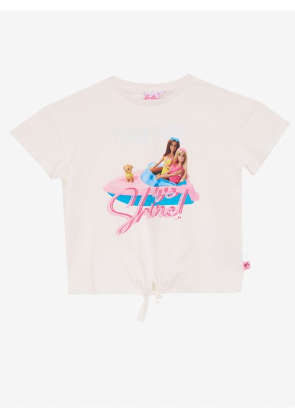 Baskılı Ekru Kız Çocuk T-Shirt BRB5SG-TST6463