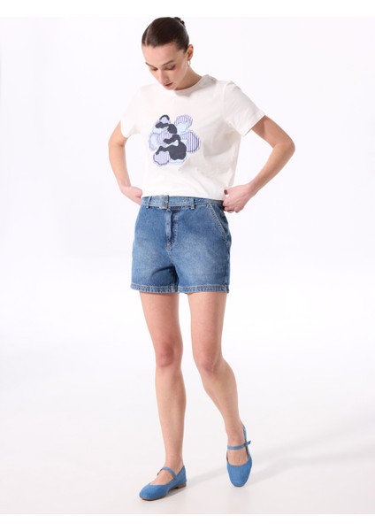 Normal Bel Basic Indigo Kadın Denim Şort F5SL-SHT0336