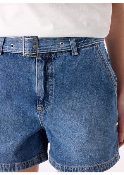 Normal Bel Basic Indigo Kadın Denim Şort F5SL-SHT0336
