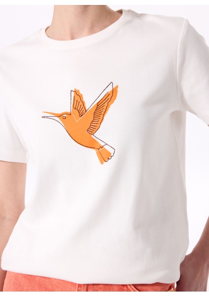 Bisiklet Yaka Baskılı Kırık Beyaz Kadın T-Shirt F5SL-TST0390 indirimleri