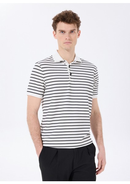 Çizgili Kırık Beyaz Erkek Polo T-Shirt F5SM-TST 2125