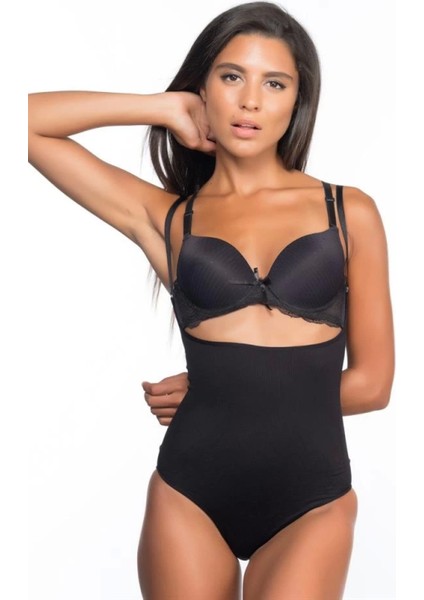 Modlive Siyah Emay 2073 Ince Göğüsü Açık Desenli Body Korse modelleri