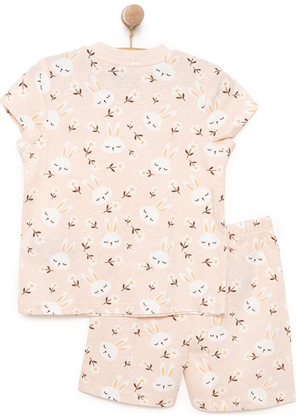 Kısa Kol Tavşan Desenli Bisiklet Yaka Pijama Takımı Kız Bebek
