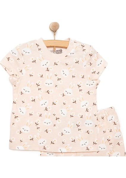 Kısa Kol Tavşan Desenli Bisiklet Yaka Pijama Takımı Kız Bebek