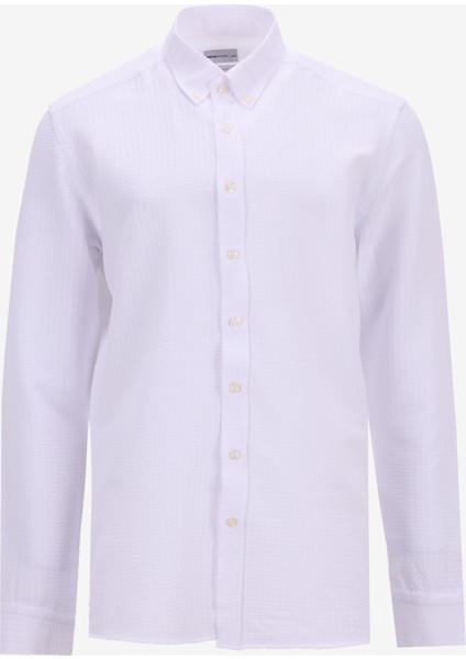 Slim Fit Düğmeli Yaka Beyaz Erkek Gömlek ACE020252171_BYZ