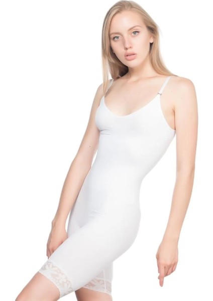 Modlive Beyaz Emay 2031 Paçalı Dantelli Boy Korse